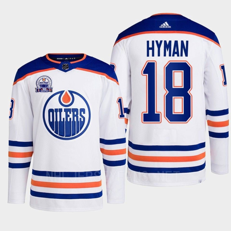 Zach Hyman 18 Edmonton Oilers White Hockey Jersey 2022 Lee Ryan Hall Of Fame Patch Away - JS772 