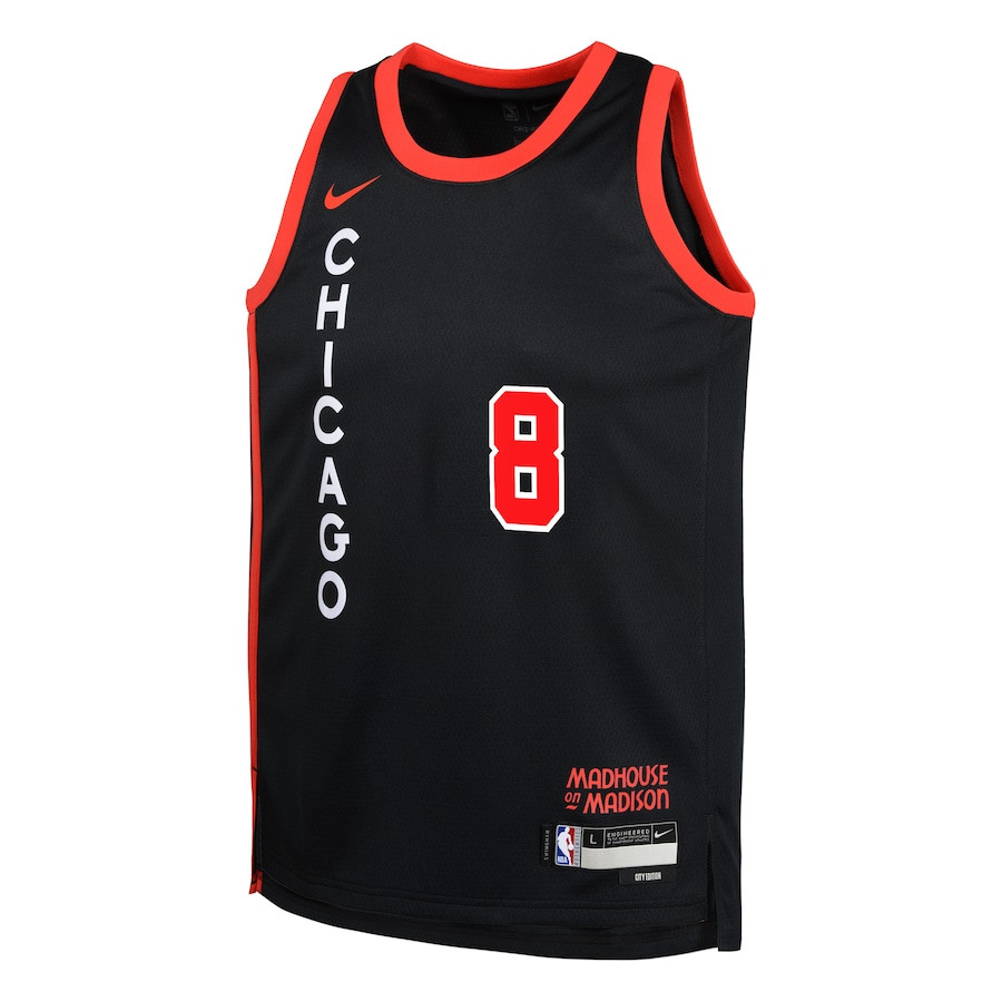 Alternative view of Zach LaVine 8 Chicago Bulls 2023/24 City Edition Swingman YOUTH Basketball Jersey - Black - JS134 