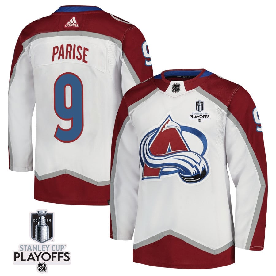 Zach Parise 9 Colorado Avalanche 2024 NHL Playoffs Patch Away Hockey Jersey - Men, White - JS488 