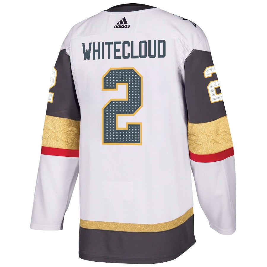 Alternative view of Zach Whitecloud 2 Vegas Golden Knights Stanley Cup 2023 Champions Patch Away Breakaway Men Hockey Jersey - White - JS942 