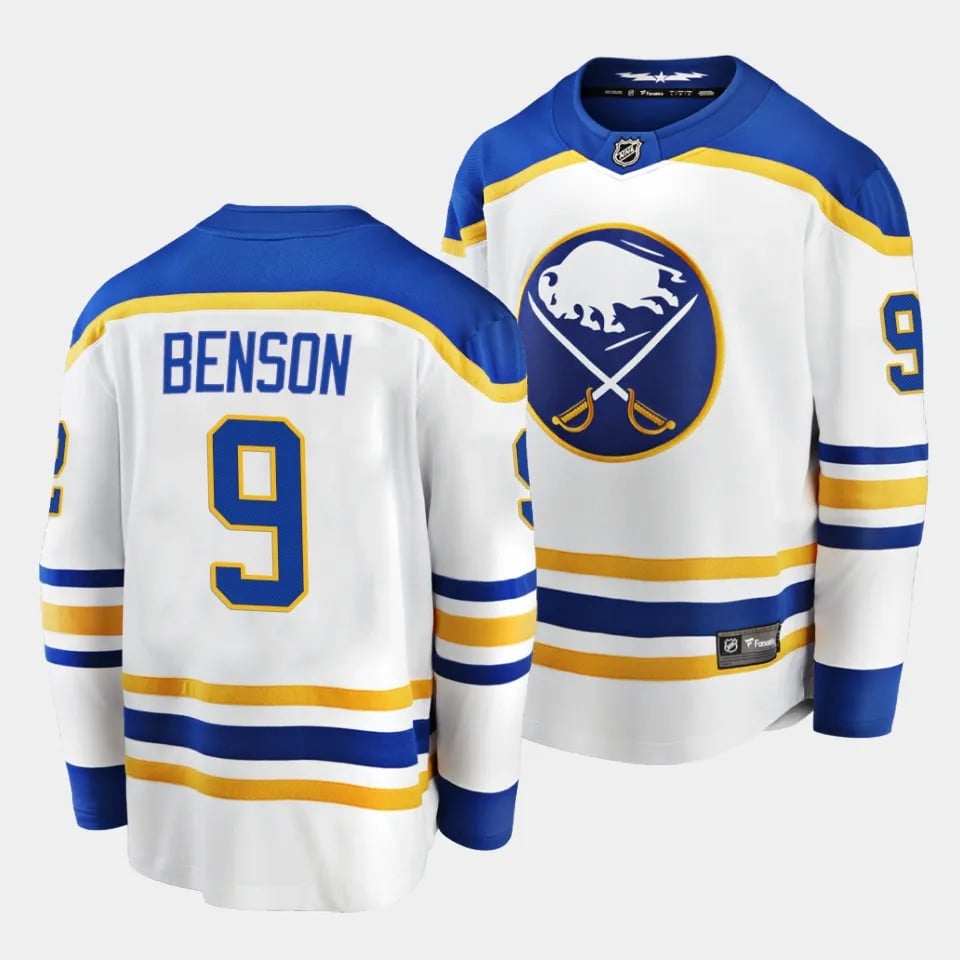Zachary Benson #9 Buffalo Sabres 2023 Draft Away Men Hockey Jersey - White - JS888 