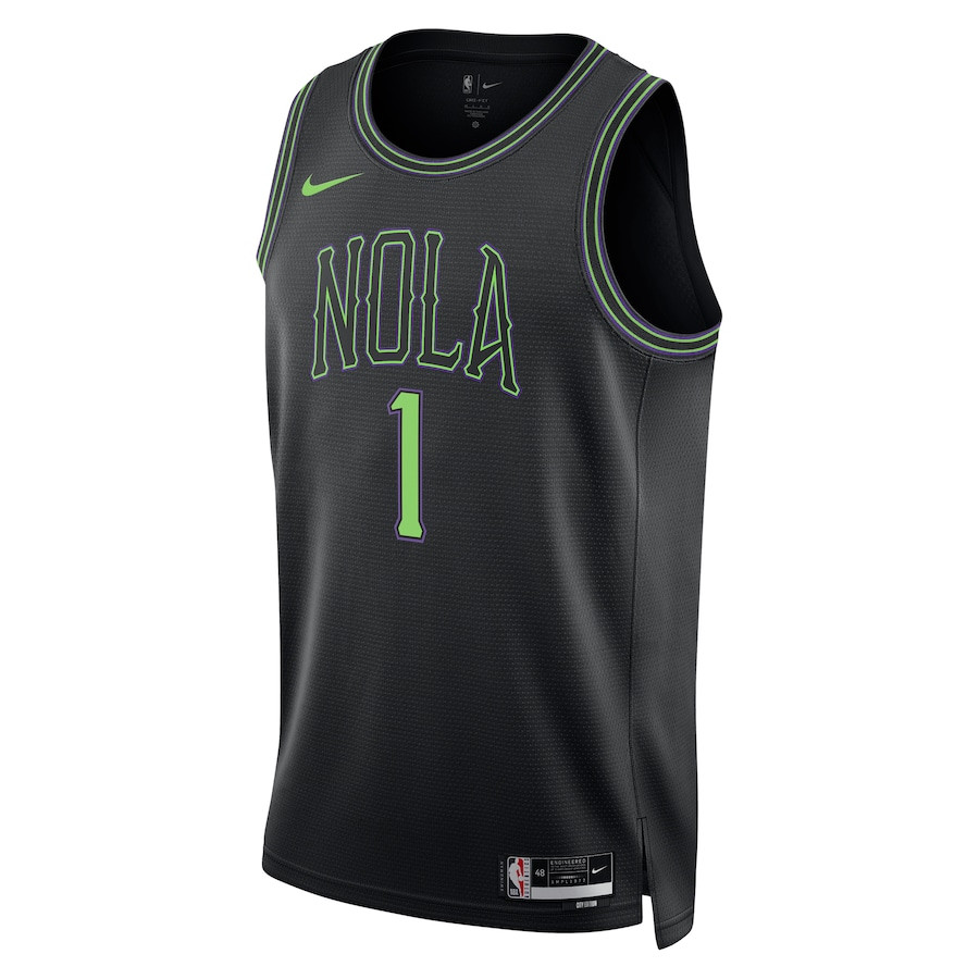 Alternative view of Zion Williamson 1 New Orleans Pelicans 2023/24 City Edition Swingman Basketball Jersey - Black - JS402 