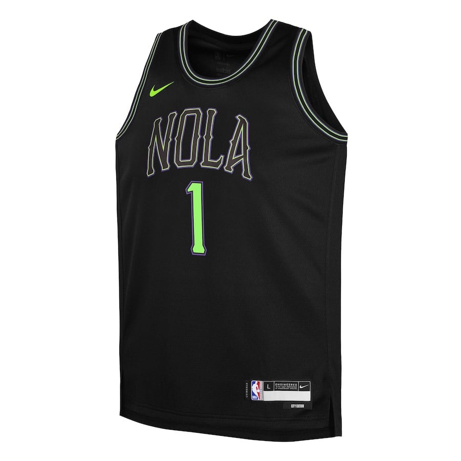 Alternative view of Zion Williamson 1 New Orleans Pelicans 2023/24 City Edition Swingman YOUTH Basketball Jersey - Black - JS144 