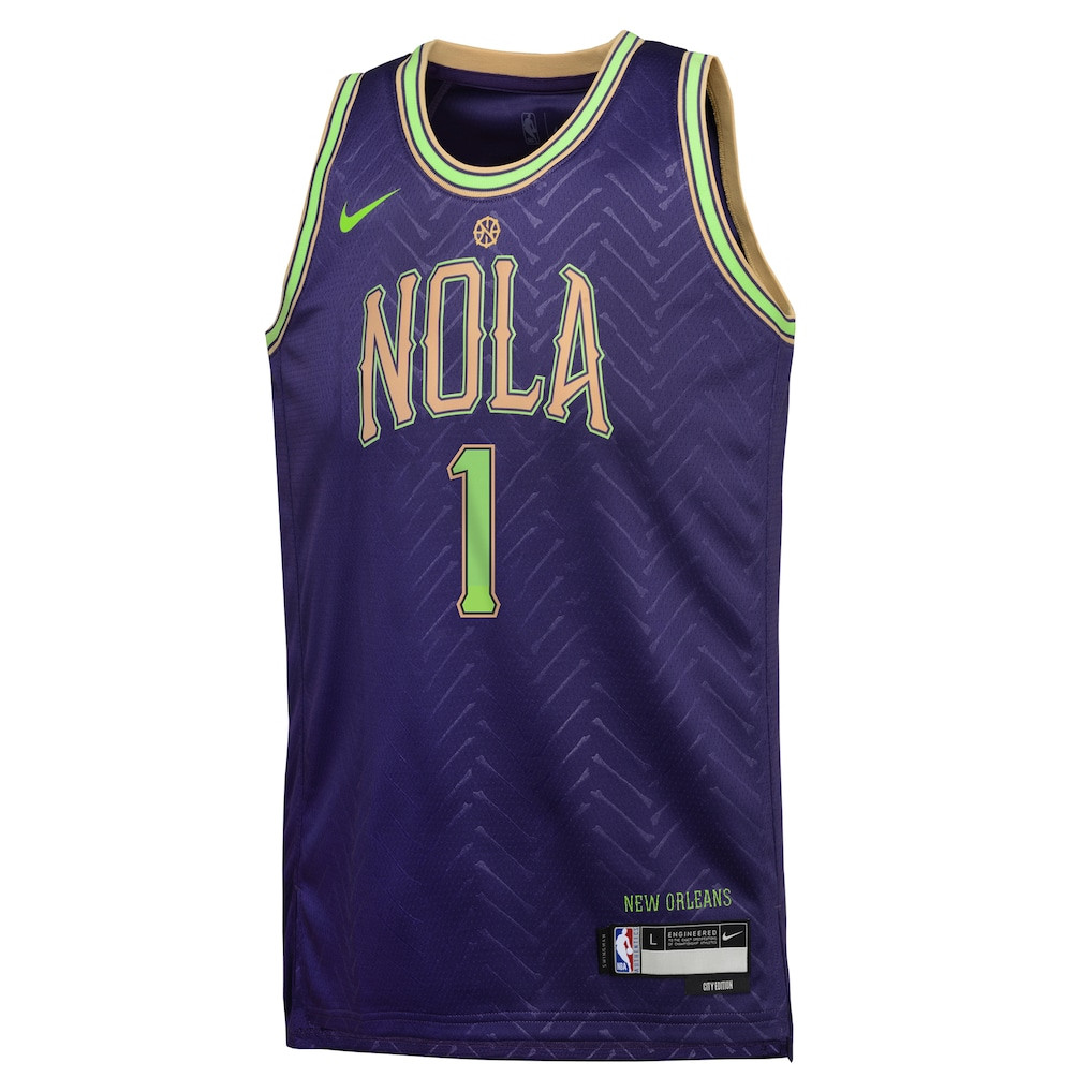 Alternative view of Zion Williamson 1 New Orleans Pelicans 2024/25 Swingman Player YOUTH Basketball Jersey - City Edition - Purple - JS368 