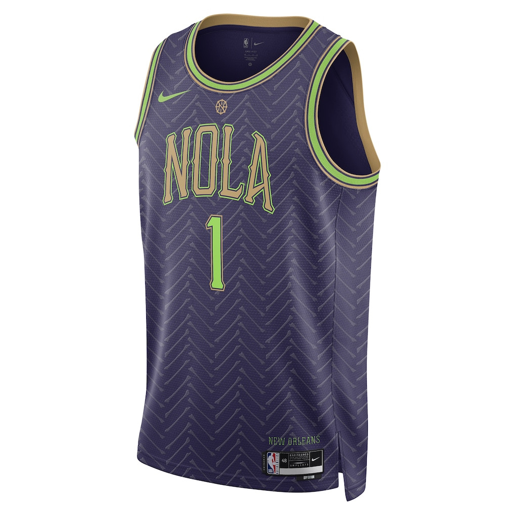 Alternative view of Zion Williamson 1 New Orleans Pelicans Unisex 2024/25 Swingman Player Basketball Jersey - City Edition - Purple - JS507 