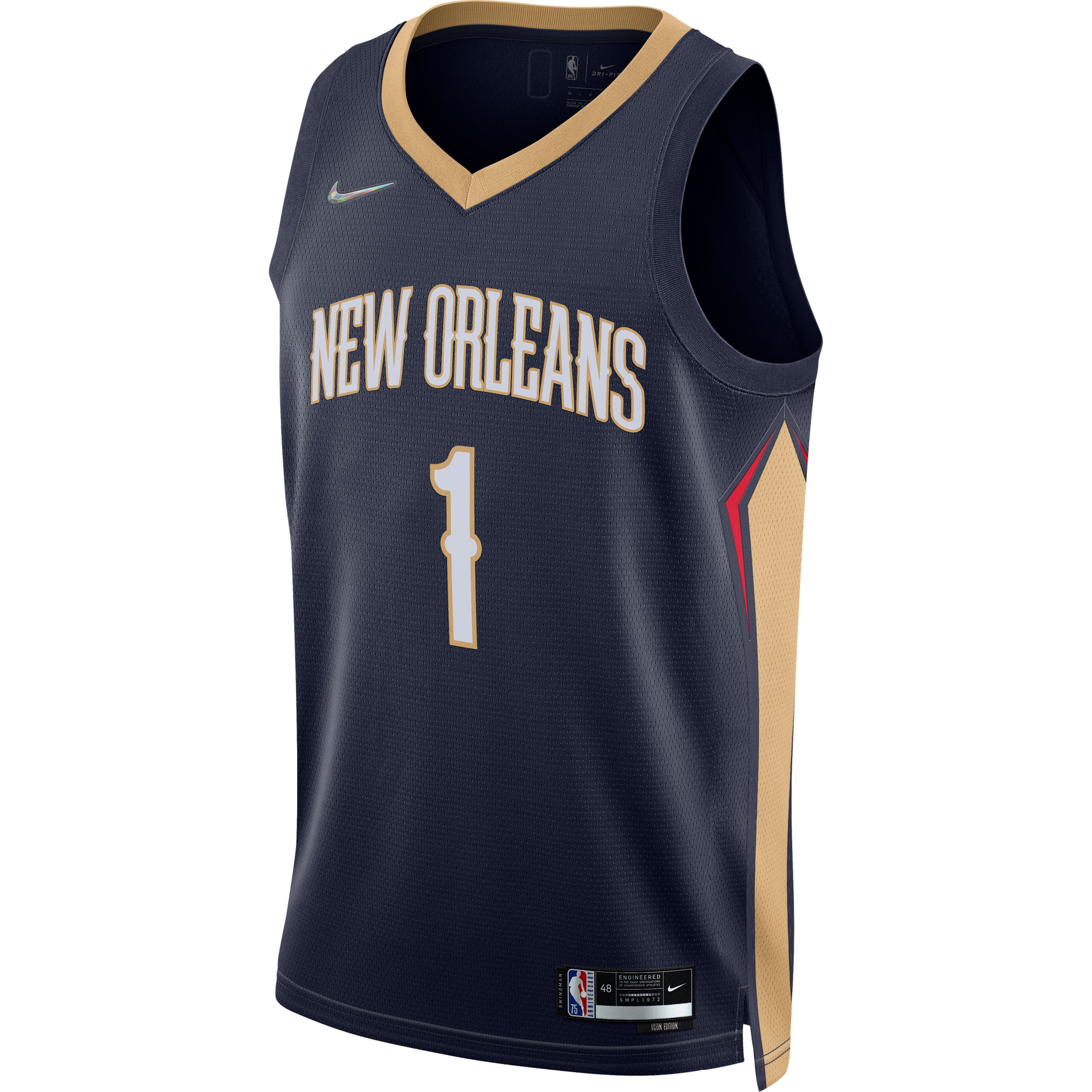 Alternative view of Zion Williamson New Orleans Pelicans 2021/22 Diamond Swingman Basketball Jersey – Icon Edition – Navy