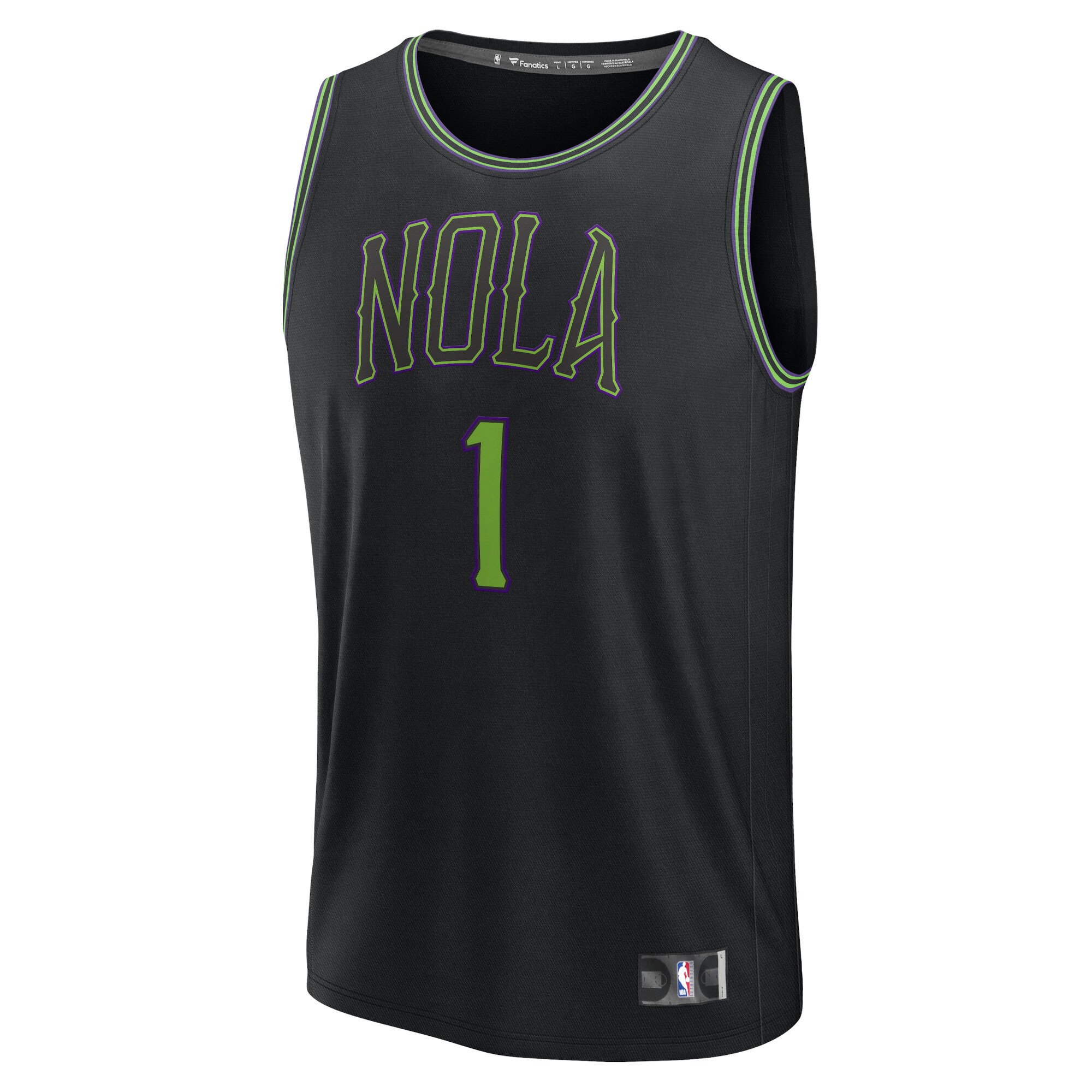 Alternative view of Zion Williamson New Orleans Pelicans Fanatics Fast Break Basketball Jersey - Black - City Edition