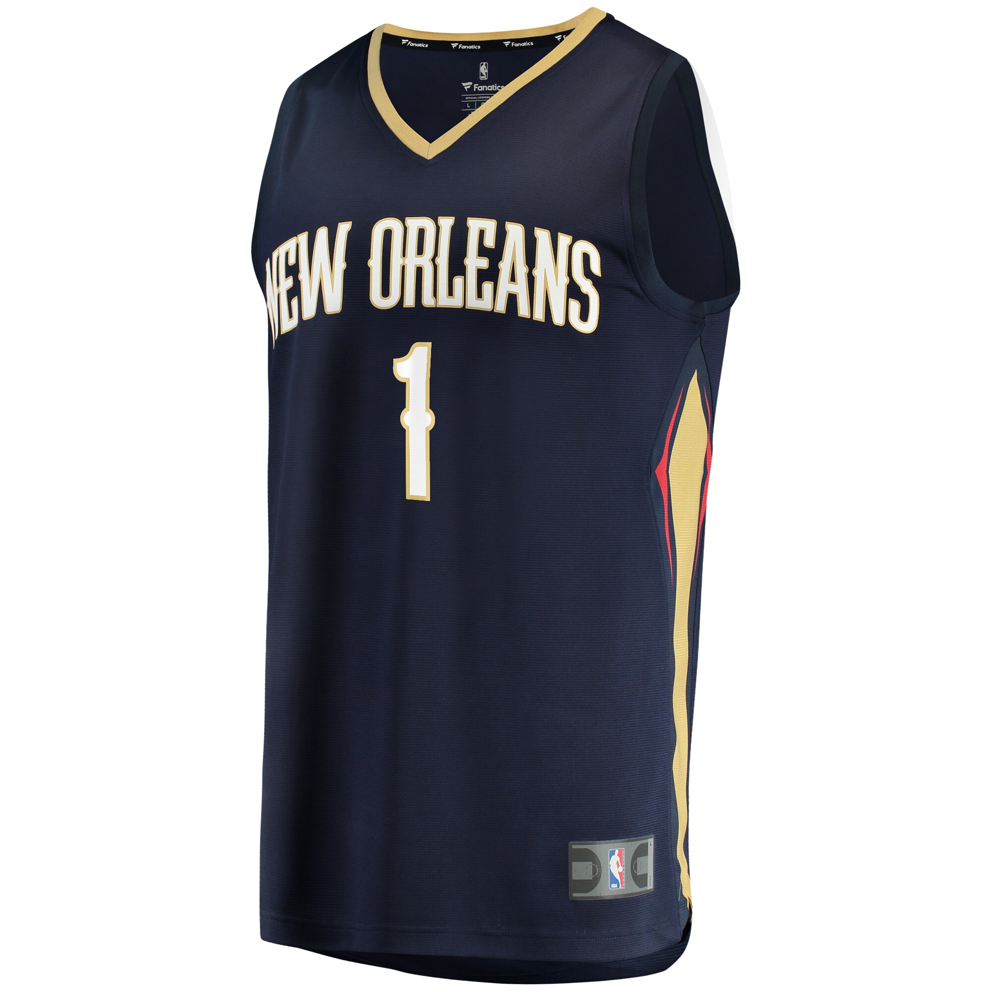 Alternative view of Zion Williamson New Orleans Pelicans Fanatics Fast Break Replica Basketball Jersey Navy - Icon Edition
