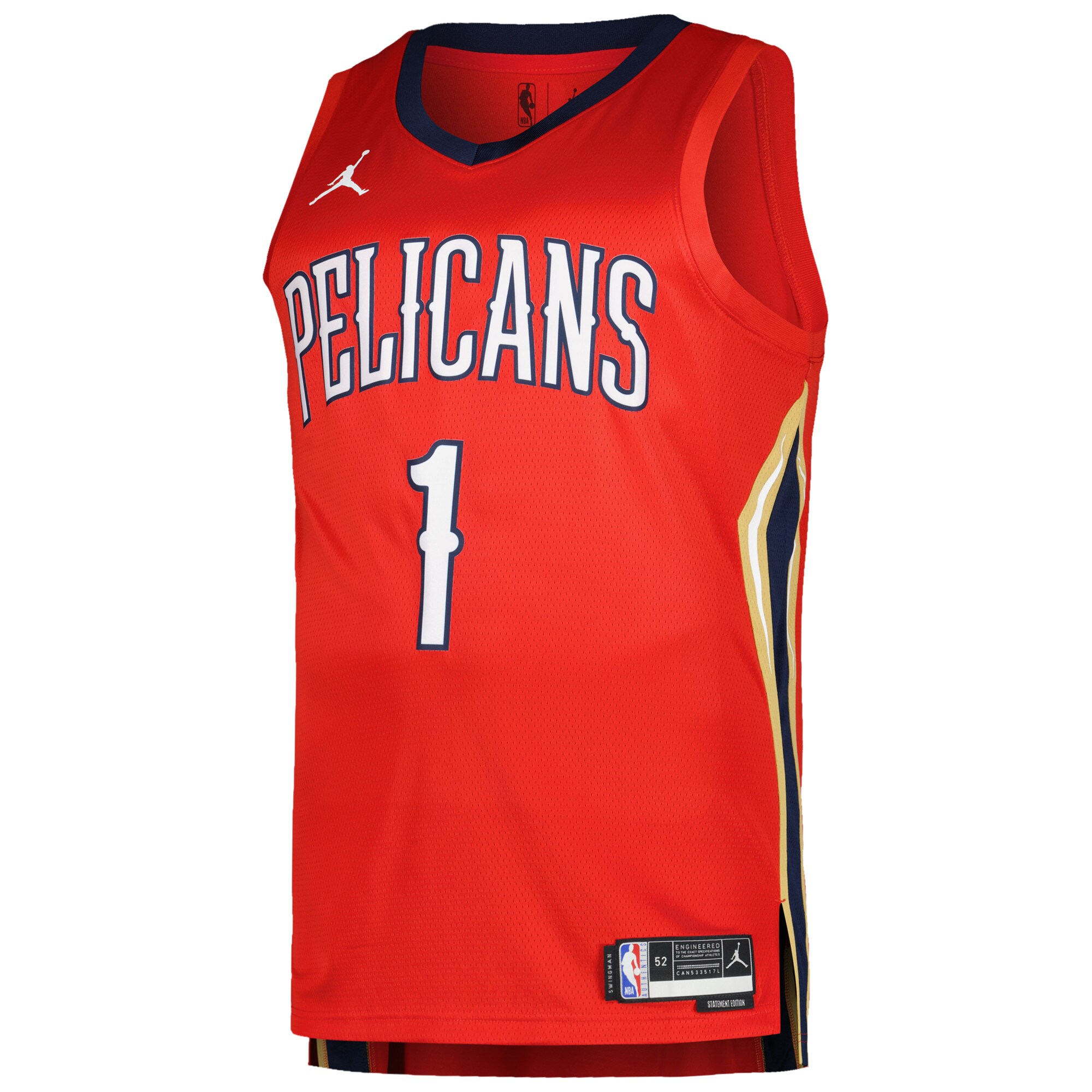 Alternative view of Zion Williamson New Orleans Pelicans Jordan Brand Swingman Player Basketball Jersey – Statement Edition – Red