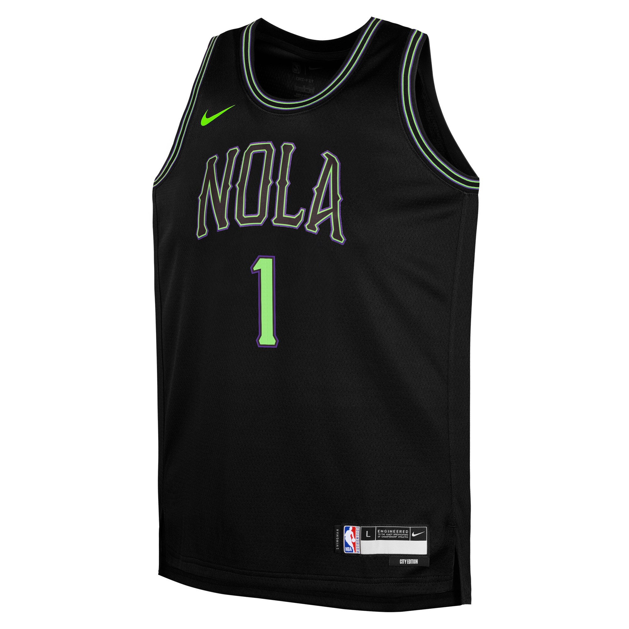 Alternative view of Zion Williamson New Orleans Pelicans Youth Swingman Replica Basketball Jersey - City Edition - Black