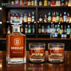 Men's Bradley Braves Custom Engraved Whiskey Decanter Gift Set Glassware Clear One Size