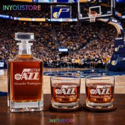 Men's Utah Jazz NBA Custom Engraved Whiskey Decanter Gift Set Glassware Clear One Size