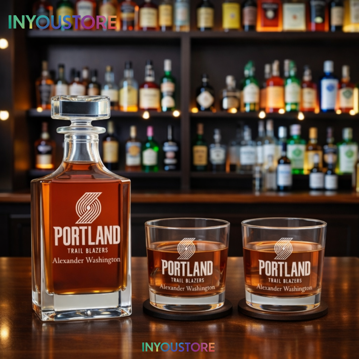Men's Portland Trailblazers NBA Custom Engraved Whiskey Decanter Gift Set Glassware Clear One Size - Image 4