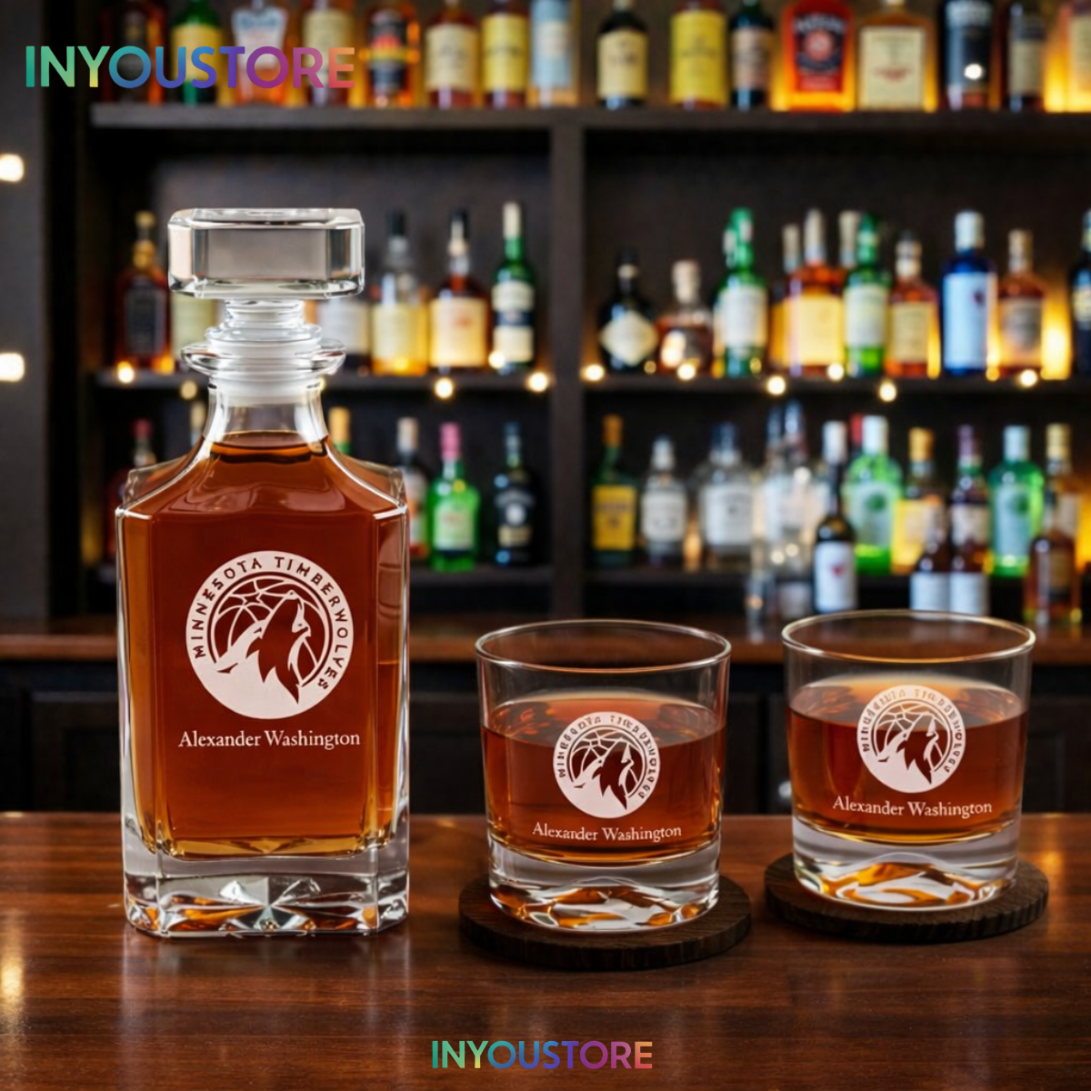 Men's Minnesota Timberwolves NBA Custom Engraved Whiskey Decanter Gift Set Glassware Clear One Size - Image 5