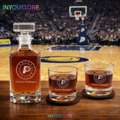 Men's Indiana Pacers NBA Custom Engraved Whiskey Decanter Gift Set Glassware Clear One Size