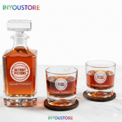 Men's Detroit Pistons NBA Custom Engraved Whiskey Decanter Gift Set Glassware Clear One Size
