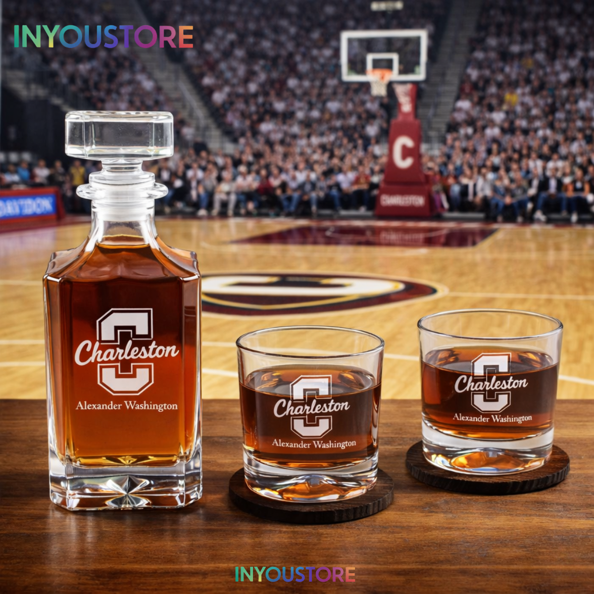 Men's Cleveland Cavaliers NBA Custom Engraved Whiskey Decanter Gift Set Glassware Clear One Size (Copy)