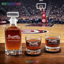 Men's Braves NBA Custom Engraved Whiskey Decanter Gift Set Glassware Clear One Size