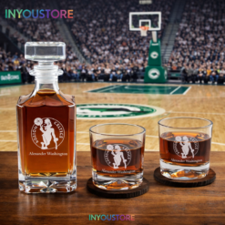 Men's Boston Celtics NBA Custom Engraved Whiskey Decanter Gift Set Glassware Clear One Size