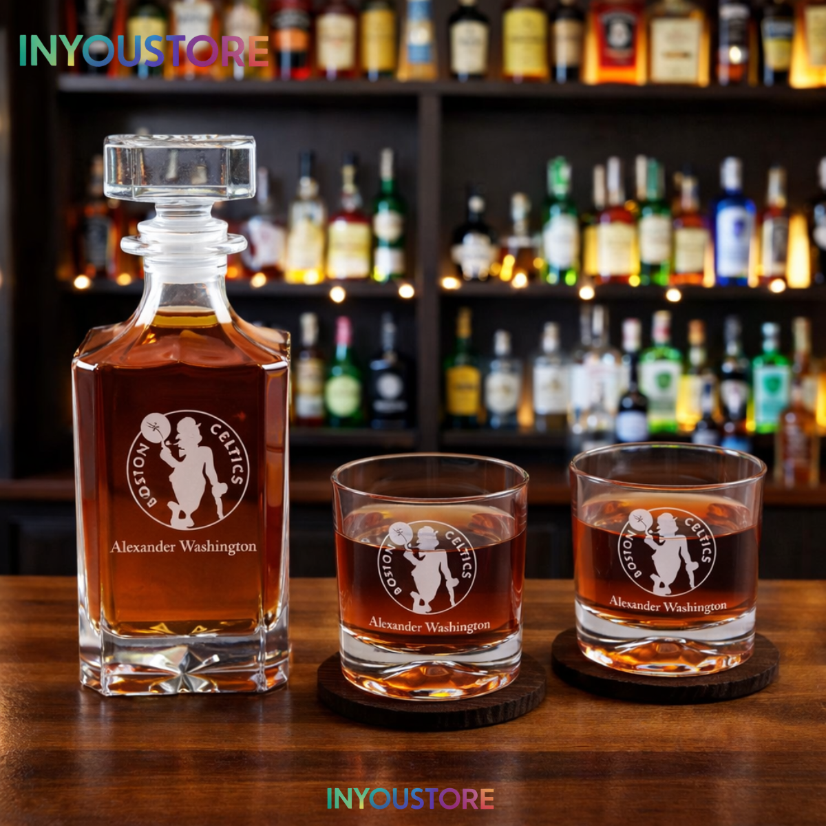 Men's Boston Celtics NBA Custom Engraved Whiskey Decanter Gift Set Glassware Clear One Size - Image 3