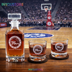 Men's Philadelphia 76ers NBA Custom Engraved Whiskey Decanter Gift Set Glassware Clear One Size