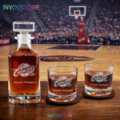 Men's Cleveland Cavaliers NBA Custom Engraved Whiskey Decanter Gift Set Glassware Clear One Size