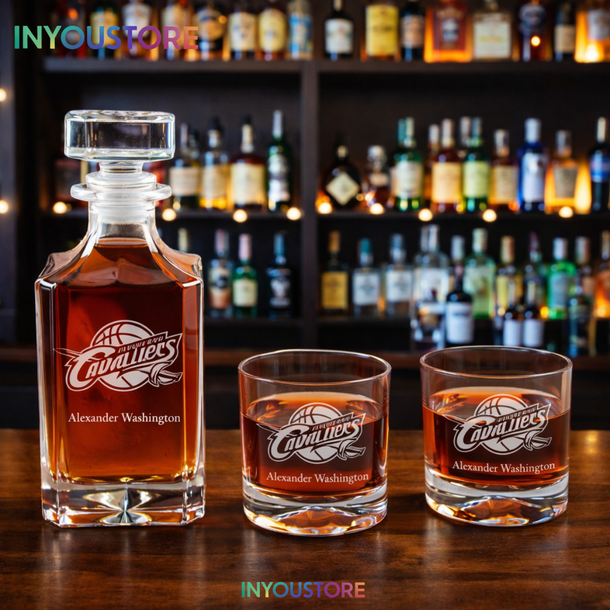 Men's Cleveland Cavaliers NBA Custom Engraved Whiskey Decanter Gift Set Glassware Clear One Size - Image 3
