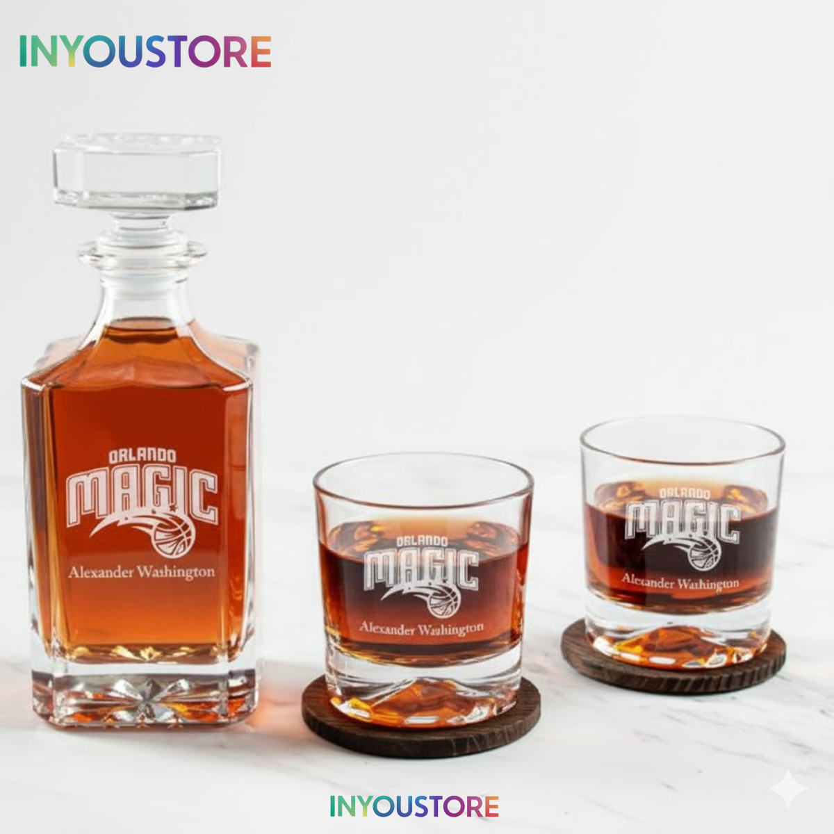 Men's Orlando Magic NBA Custom Engraved Whiskey Decanter Gift Set Glassware Clear One Size - Image 3