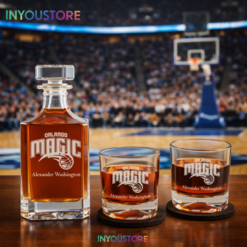 Men's Orlando Magic NBA Custom Engraved Whiskey Decanter Gift Set Glassware Clear One Size