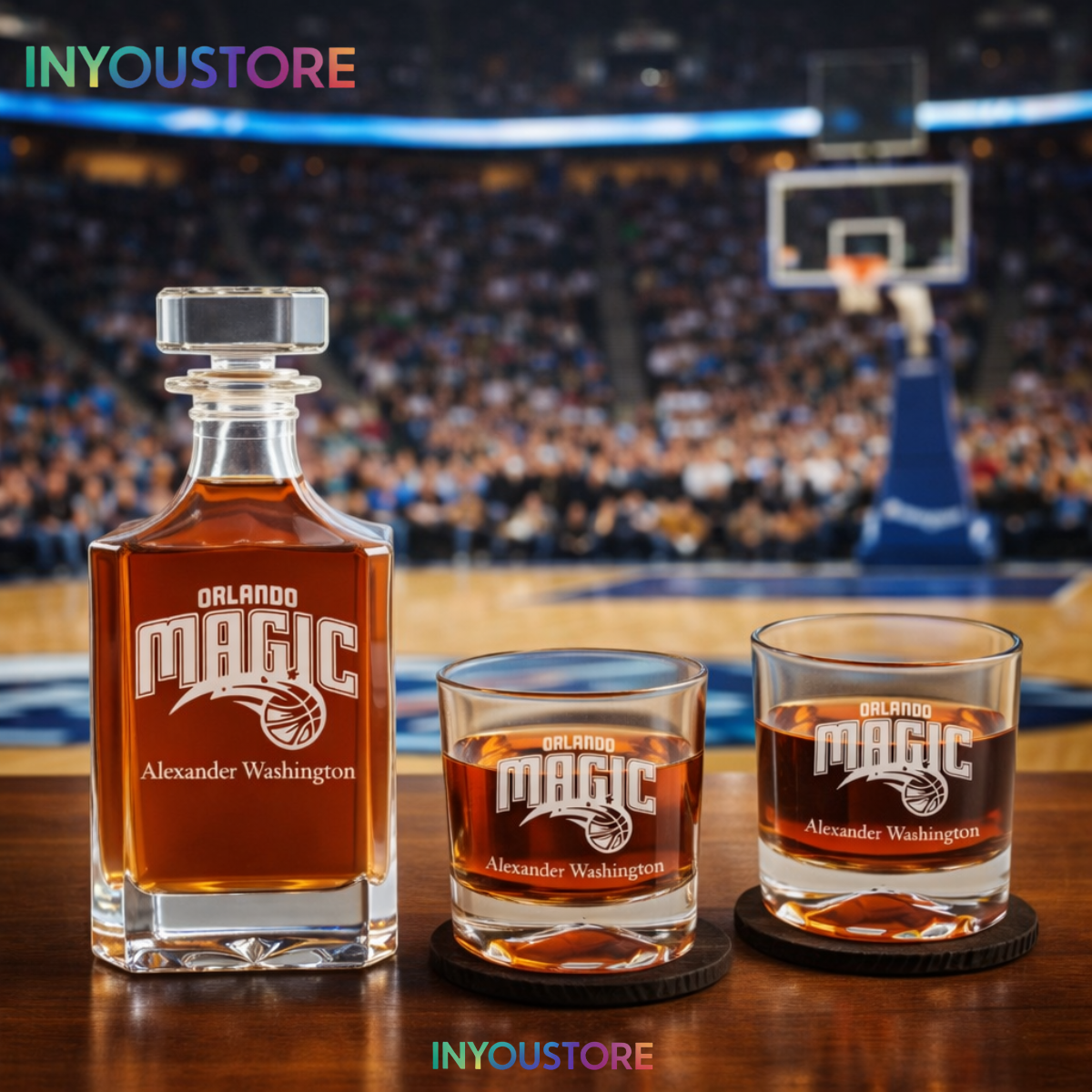 Men's Orlando Magic NBA Custom Engraved Whiskey Decanter Gift Set Glassware Clear One Size