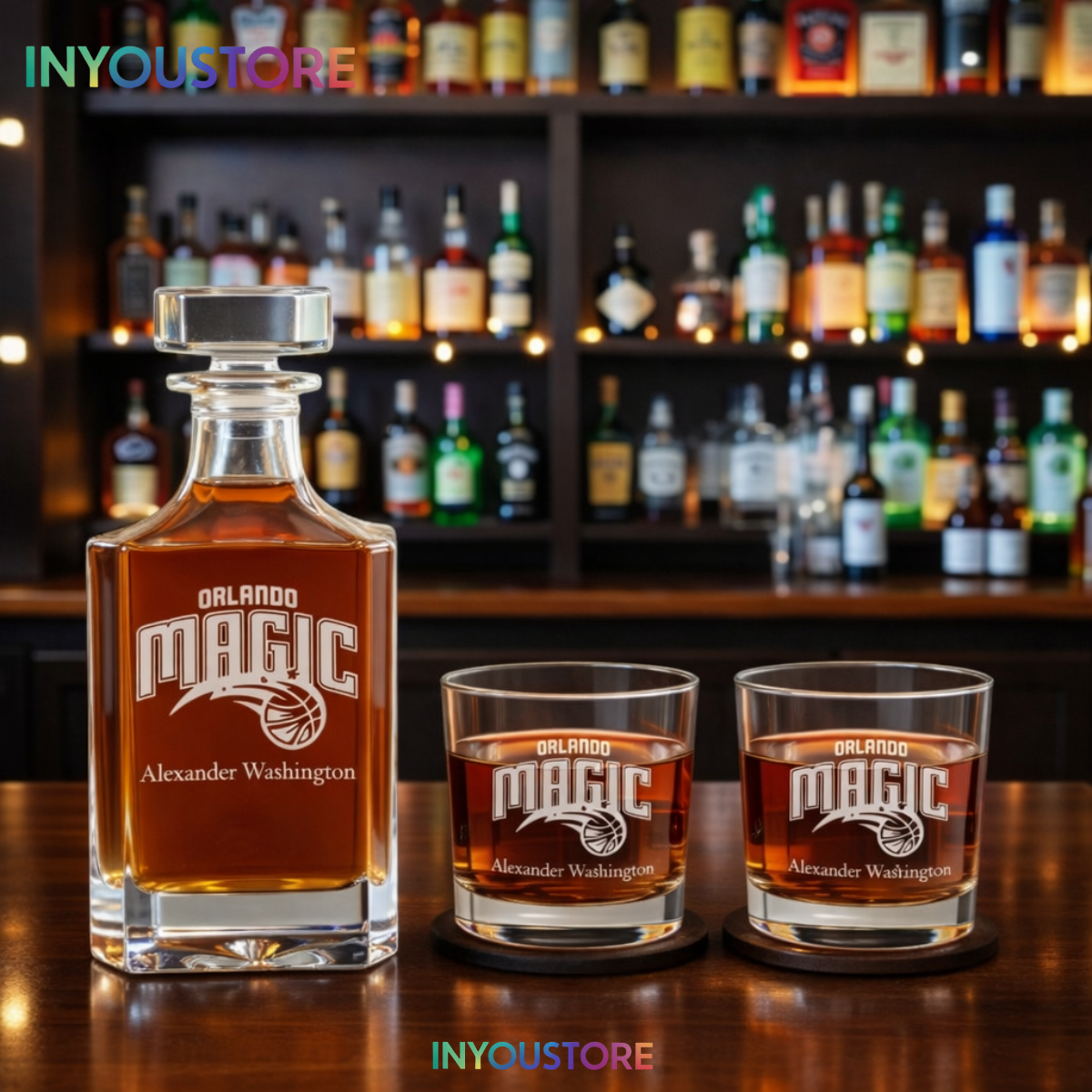 Men's Orlando Magic NBA Custom Engraved Whiskey Decanter Gift Set Glassware Clear One Size - Image 4