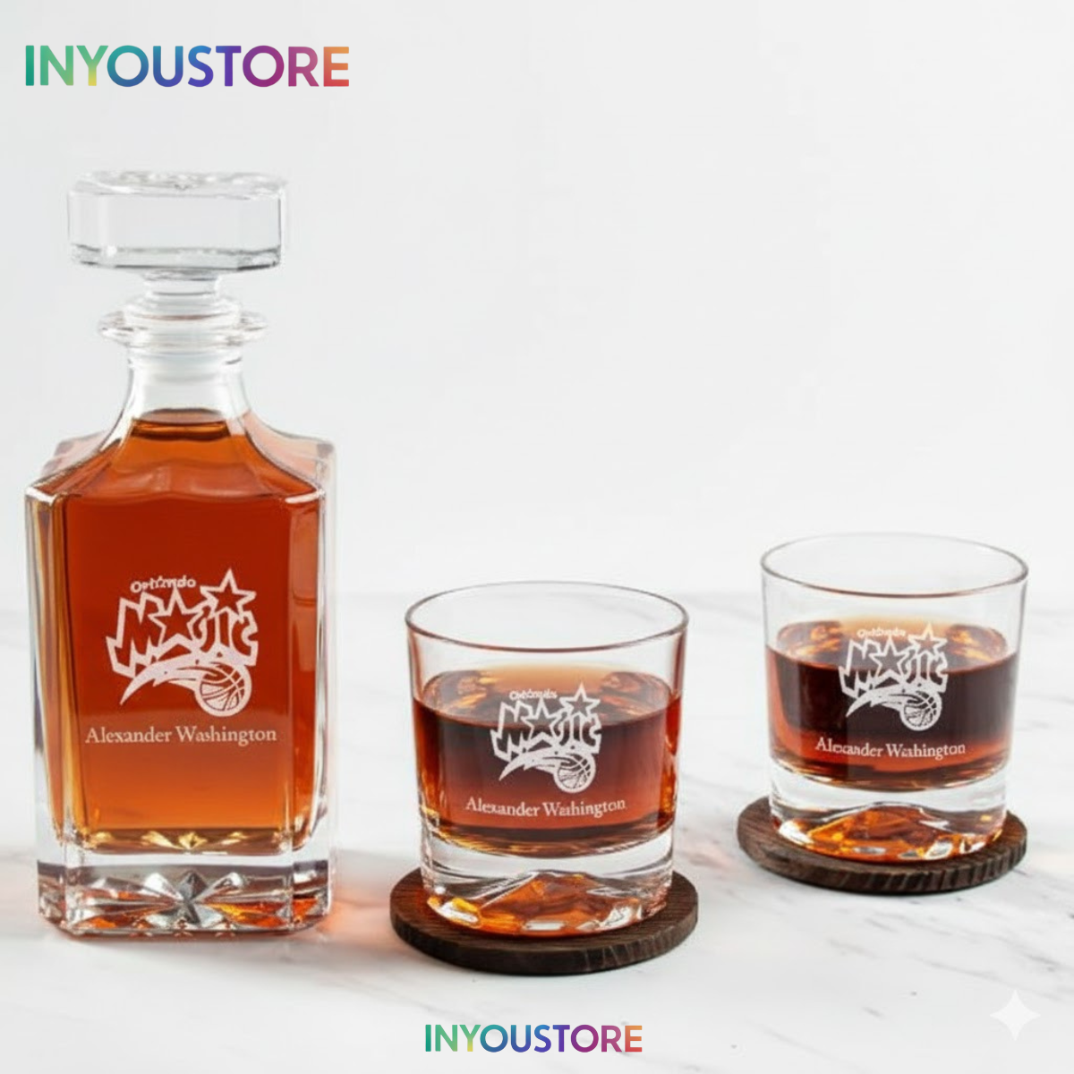 Men's Orlando Magic NBA Custom Engraved Whiskey Decanter Gift Set Glassware Clear One Size - Image 3