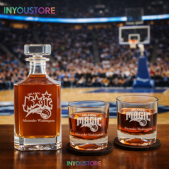 Men's Orlando Magic NBA Custom Engraved Whiskey Decanter Gift Set Glassware Clear One Size