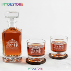 Men's Denver Nuggets NBA Custom Engraved Whiskey Decanter Gift Set Glassware Clear One Size
