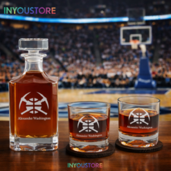 Men's Denver Nuggets NBA Custom Engraved Emblem Whiskey Decanter Gift Set Glassware Clear One Size
