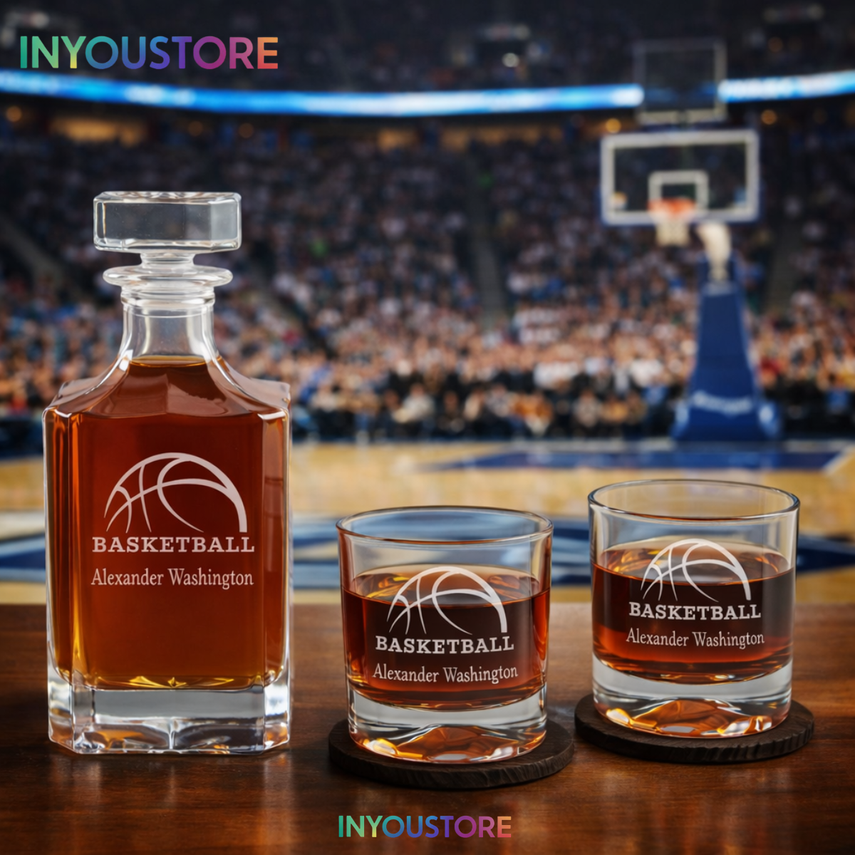Men's Oklahoma City Thunder NBA Custom Engraved Whiskey Decanter Gift Set Glassware Clear One Size