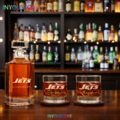 Men's New York Jets Custom Engraved Whiskey Decanter Gift Set Glassware Clear One Size
