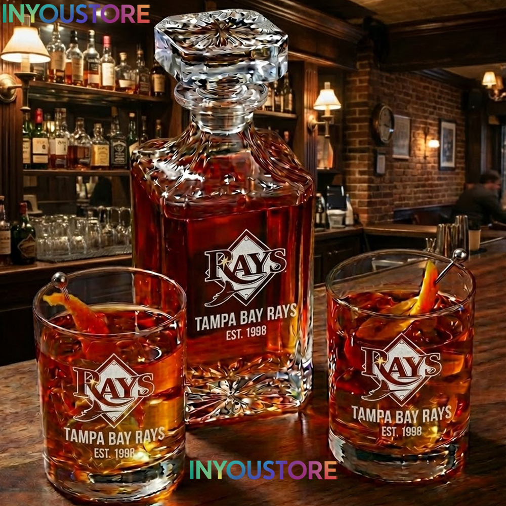 Tampa Bay Rays Custom Decanter Set with 2 Whiskey Glasses Etched Glassware Kit Est. 1998 MLB Fan Gift - Image 4