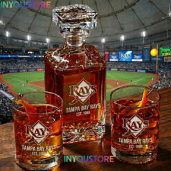 Tampa Bay Rays Custom Decanter Set with 2 Whiskey Glasses Etched Glassware Kit Est. 1998 MLB Fan Gift