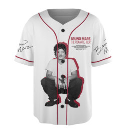 Alternative view of Men's Bruno Mars The Romantic 2026 Music Tour Baseball Jersey, White Color, US Size S-5XL