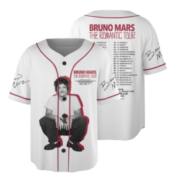 Men's Bruno Mars The Romantic 2026 Music Tour Baseball Jersey, White Color, US Size S-5XL