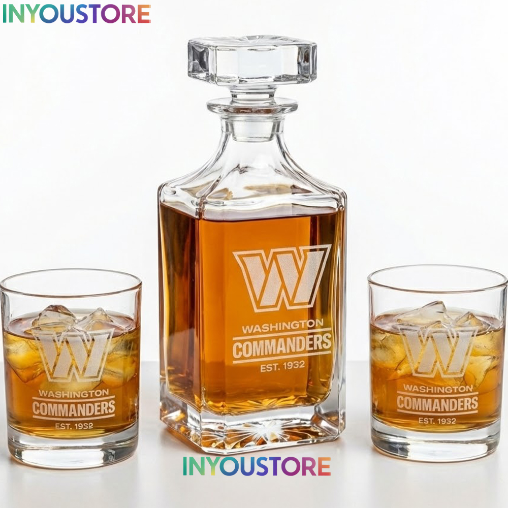 Washington Commanders Custom Decanter Set with 2 Whiskey Glasses Etched Glassware Kit Est. 1932 NFL Fan Gift - Image 4