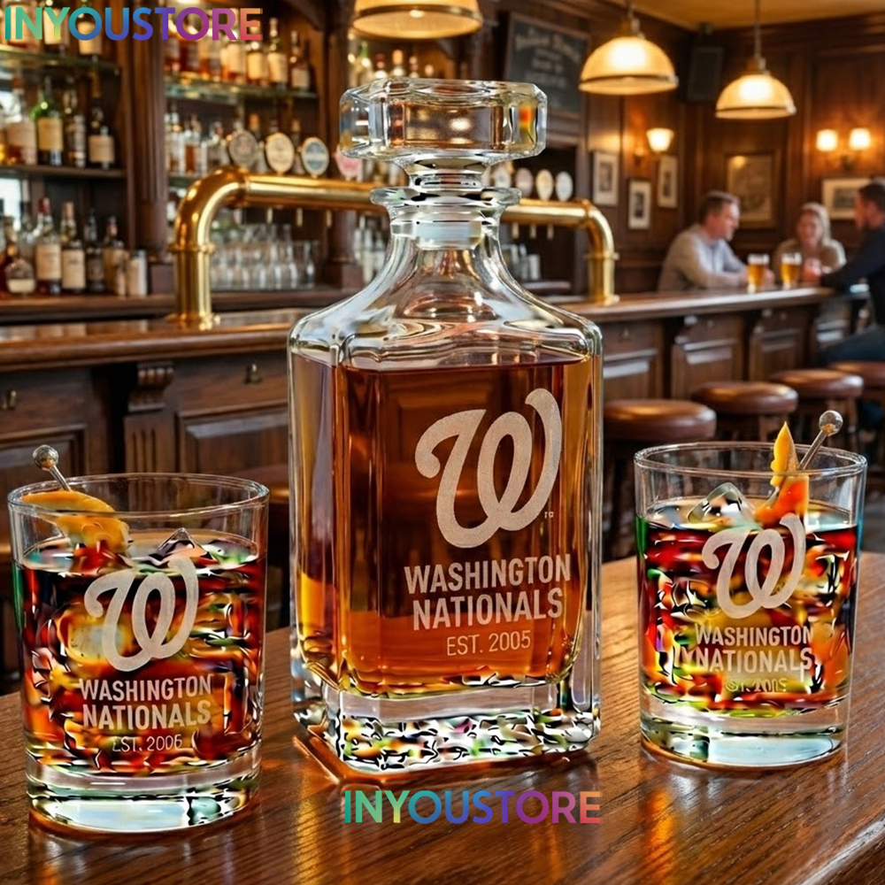 Washington Nationals Custom Decanter Set with 2 Whiskey Glasses Etched Glassware Kit Est. 1901 MLB Fan Gift - Image 3