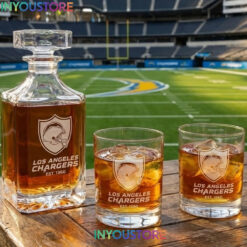 Los Angeles Chargers Custom Decanter Set with 2 Whiskey Glasses Etched Glassware Kit Est. 1960 NFL Fan Gift