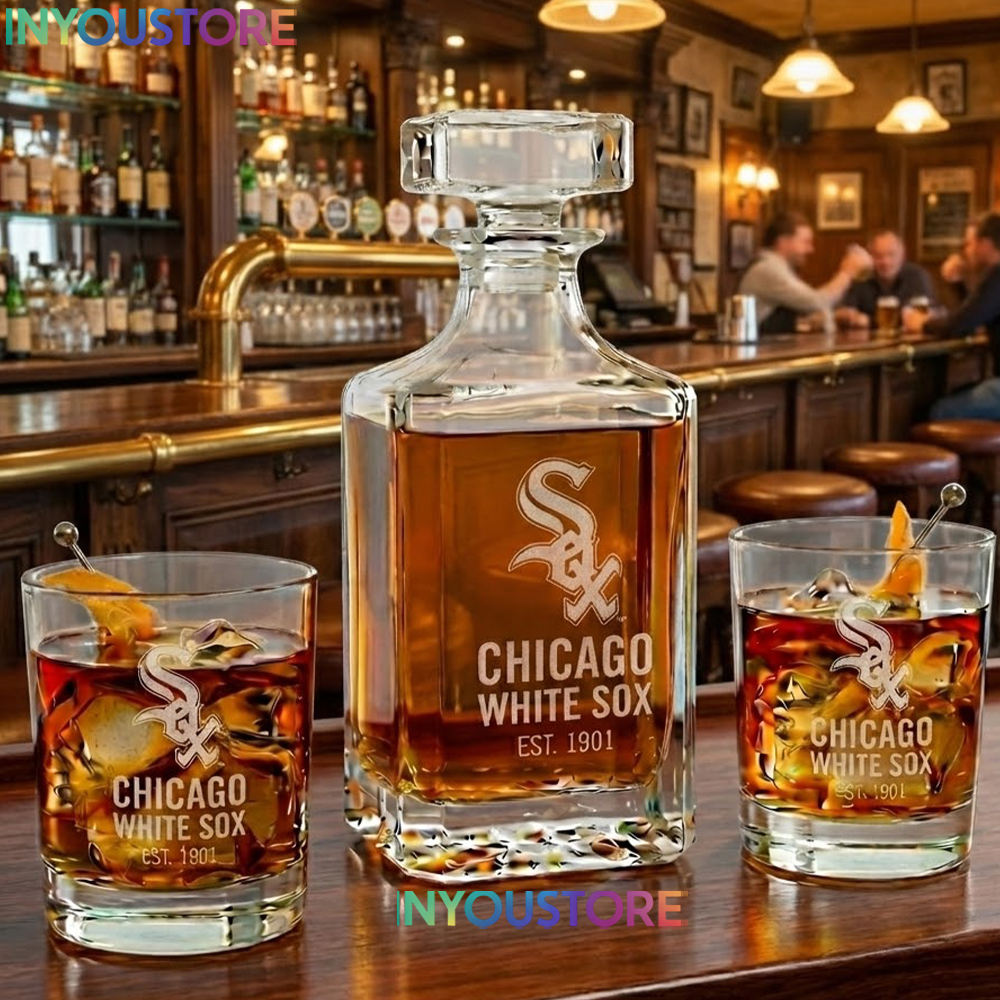 Chicago White Sox Custom Decanter Set with 2 Whiskey Glasses Etched Glassware Kit Est. 1901 MLB Fan Gift - Image 3