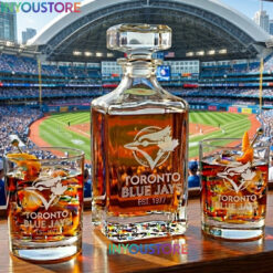 Toronto Blue Jays Custom Decanter Set with 2 Whiskey Glasses Etched Glassware Kit Est. 1977 MLB Fan Gift