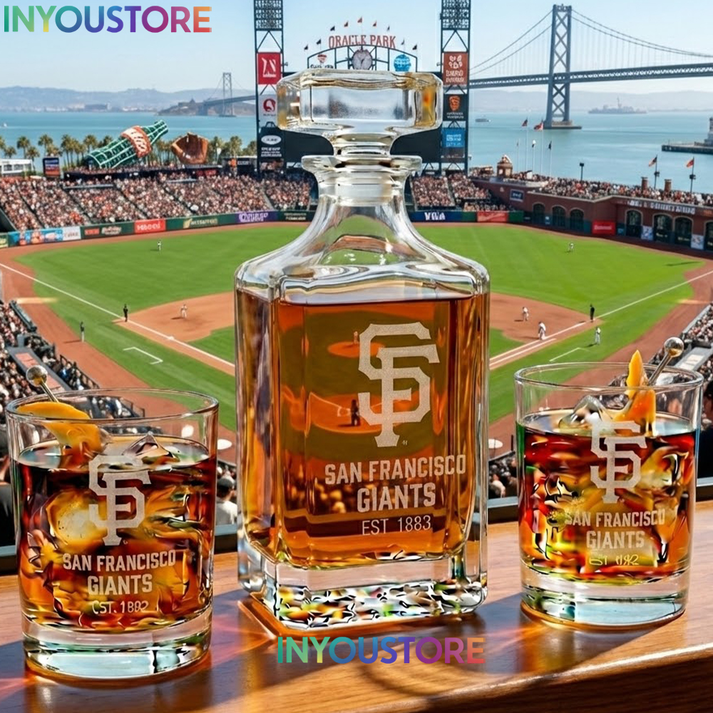 San Francisco Giants Custom Decanter Set with 2 Whiskey Glasses Etched Glassware Kit Est. 1883 MLB Fan Gift