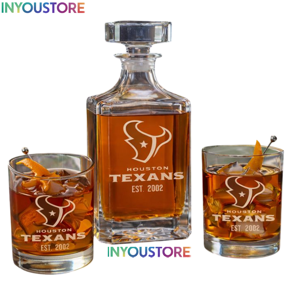 Houston Texans Custom Decanter Set with 2 Whiskey Glasses Etched Glassware Kit Est. 2002 NFL Fan Gift Ver 2 - Image 4