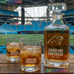Carolina Panthers Custom Decanter Set with 2 Whiskey Glasses Etched Glassware Kit Est. 1995 NFL Fan Gift