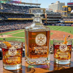 Houston Astros Custom Decanter Set with 2 Whiskey Glasses Etched Glassware Kit Est. 1962 MLB Fan Gift
